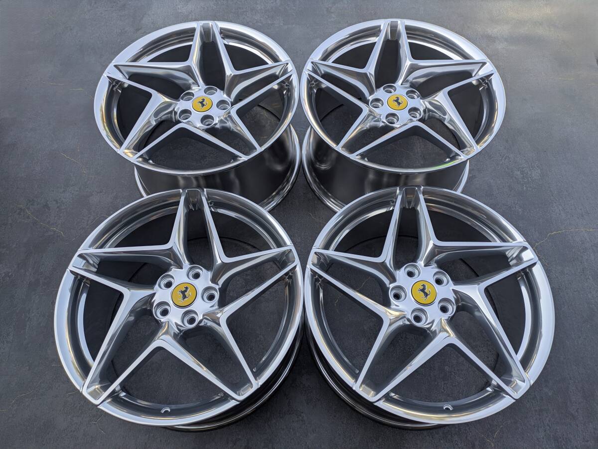 フェラーリ F8 トリブート 鍛造 純正 20インチ 9J +44.7 / 11J +38.5 PCD114.3 フルポリッシュ 3Dバフ バレル研磨 4本