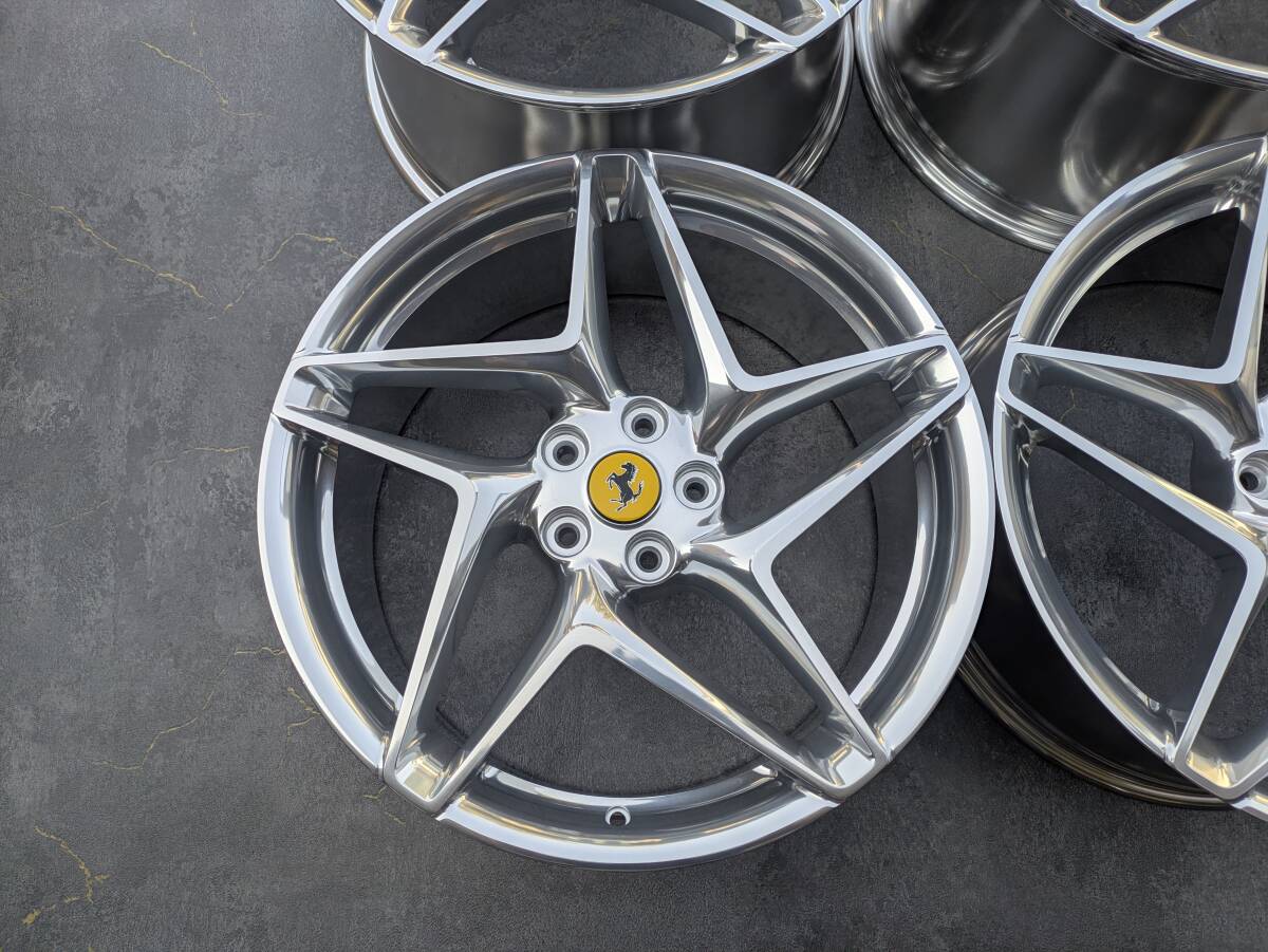 フェラーリ F8 トリブート 鍛造 純正 20インチ 9J +44.7 / 11J +38.5 PCD114.3 フルポリッシュ 3Dバフ バレル研磨 4本