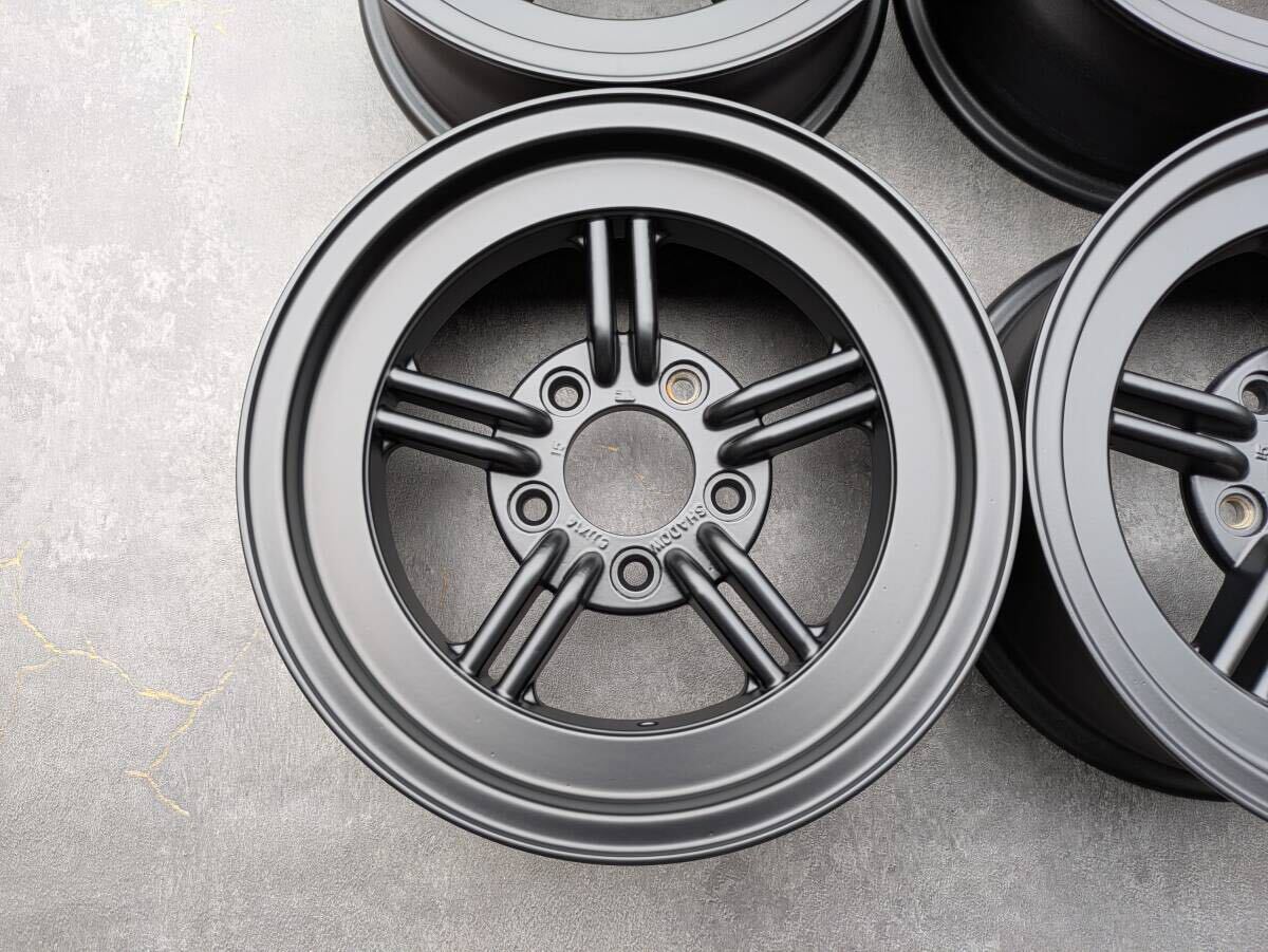 旧車 当時物 シャドー shadow 14インチ 6J +15 PCD114.3 サテンブラック 4本